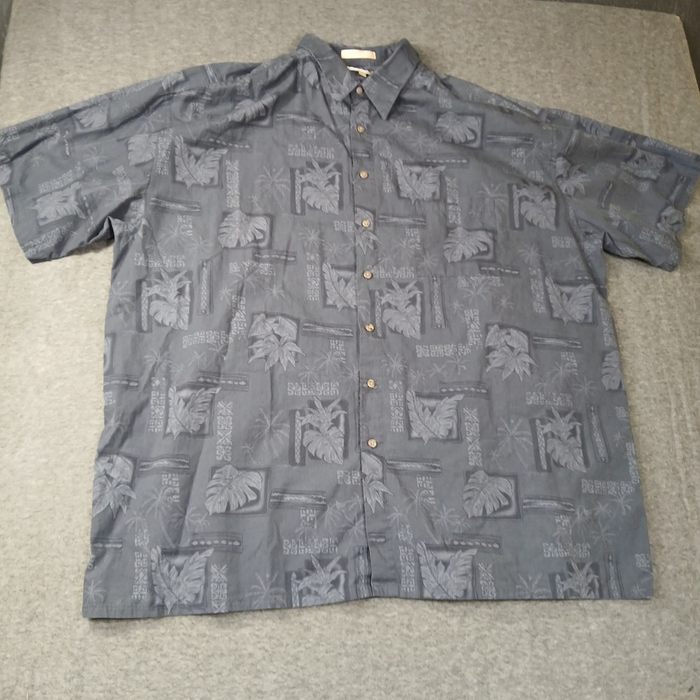 Campia Moda Mens 3XLT Charcoal Grey Tropical‎ Palm Leaf Cotton Button Down Shirt